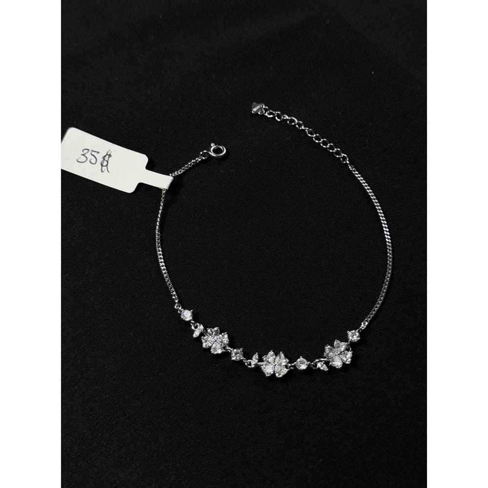 Sterling Silver Cubic Zirconia Flower Link Bracelet Adjustable 7 to 8 Inch CZ